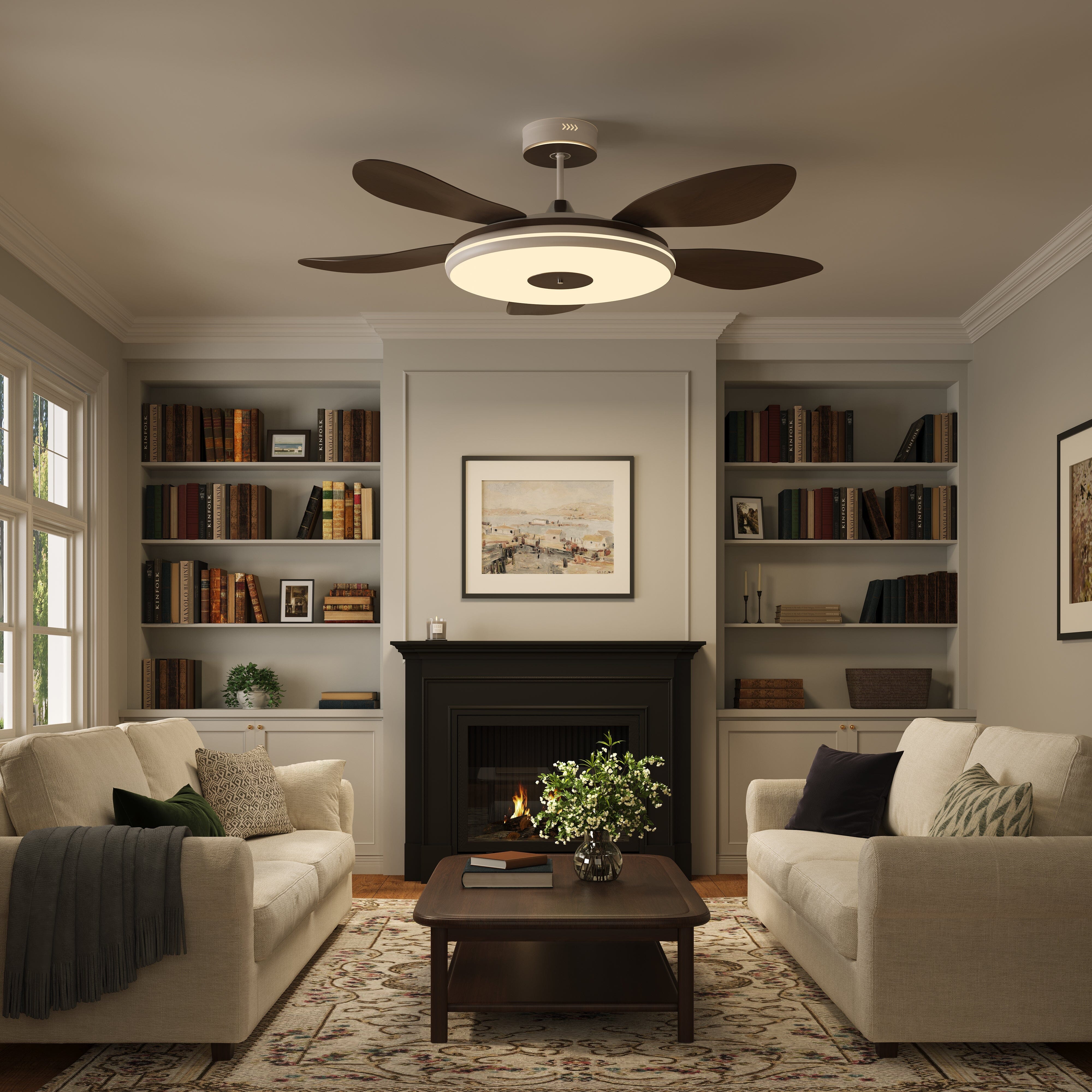 Walnut 48 Inch Reversible LED Ceiling Fan Light with Remote Lightsin UK 