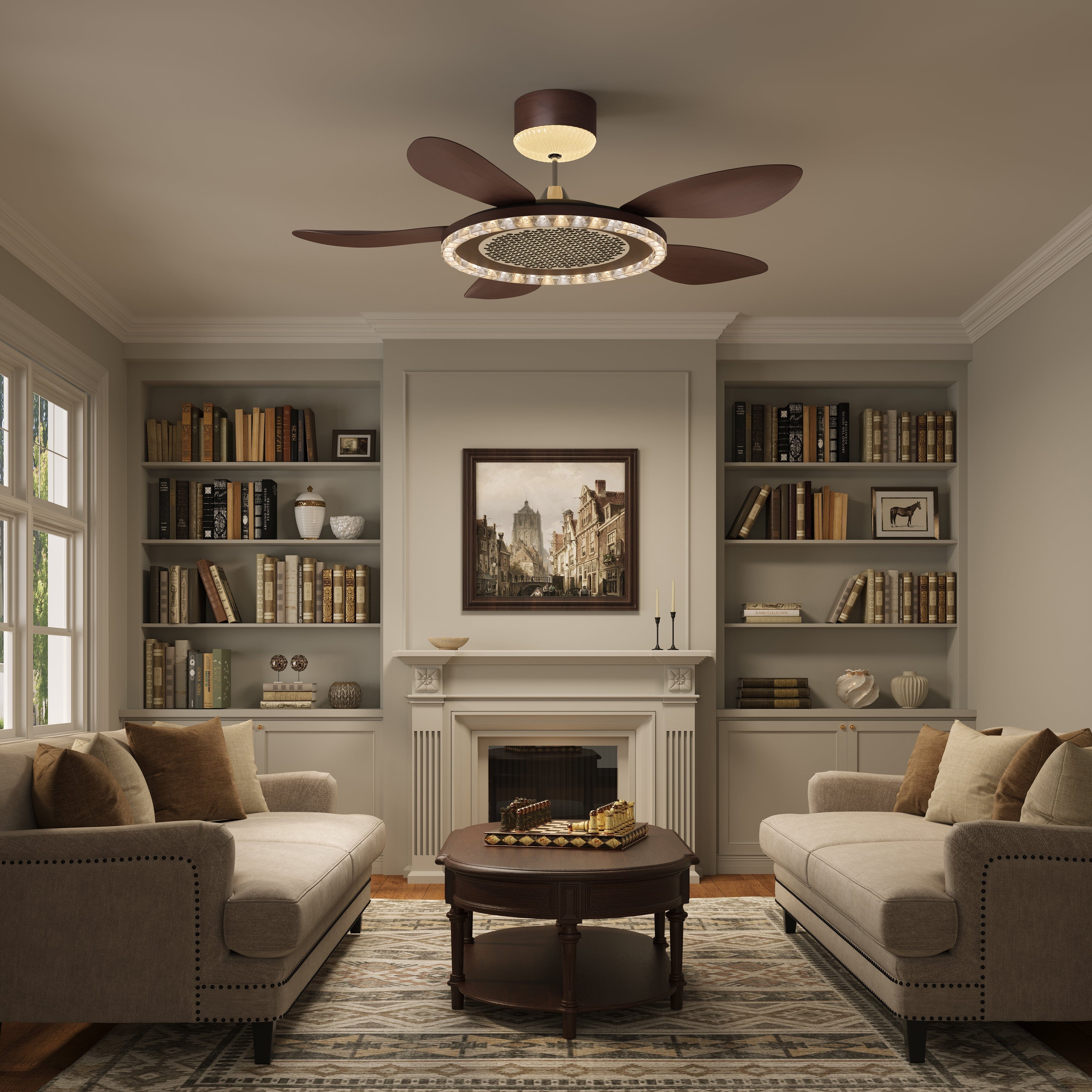 Walnut 48 Inch Reversible LED Ceiling Fan Light with Remote Lightsin UK 