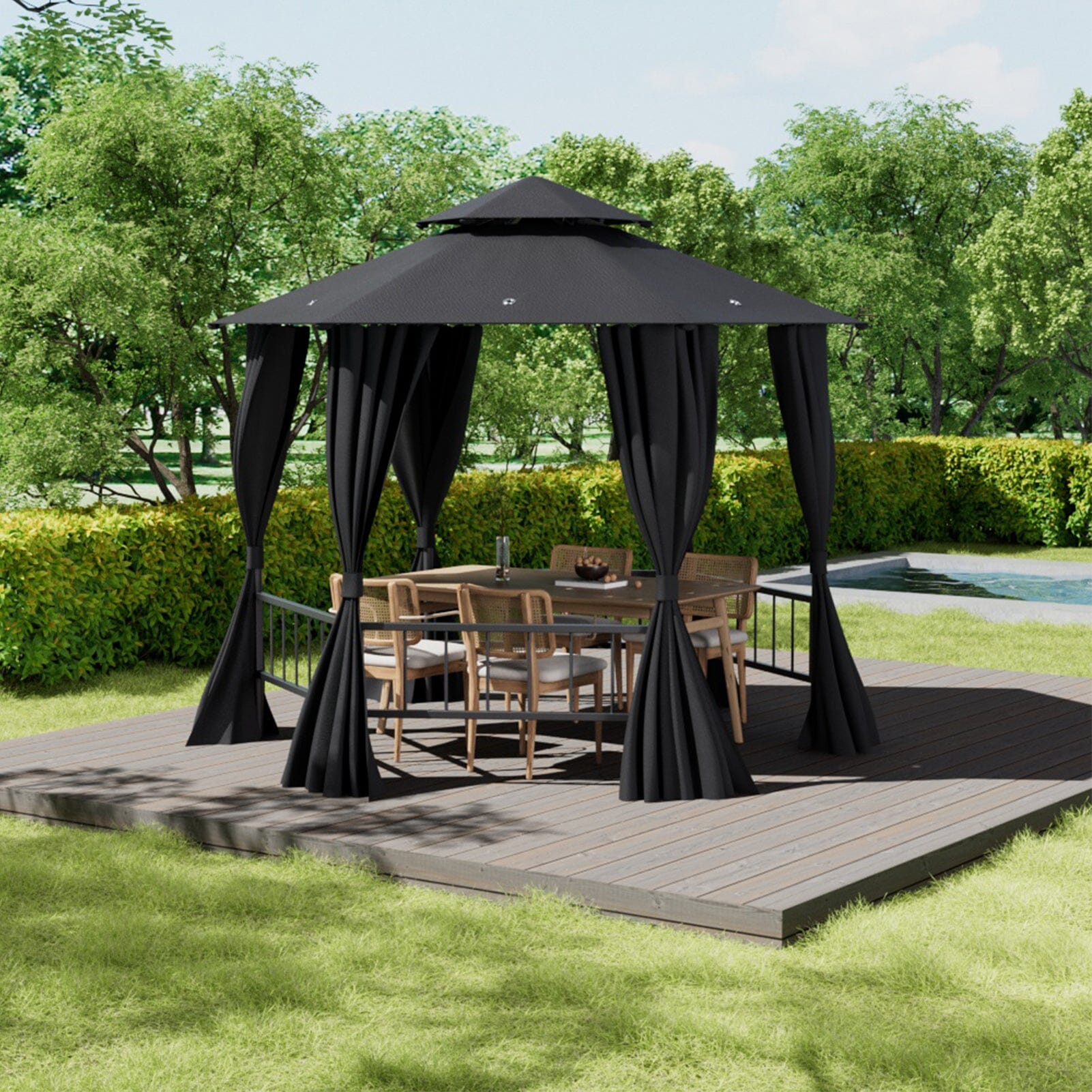1.6x1.6x1.6m Dark Grey Hexagonal Shade Canopy with Fence Living and Home 