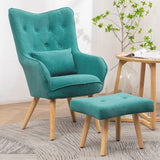 107cm Height Velvet Wingback Lounge Armchair and Footstool Wingback Chairs Living and Home Green 