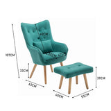 107cm Height Velvet Wingback Lounge Armchair and Footstool Wingback Chairs Living and Home 