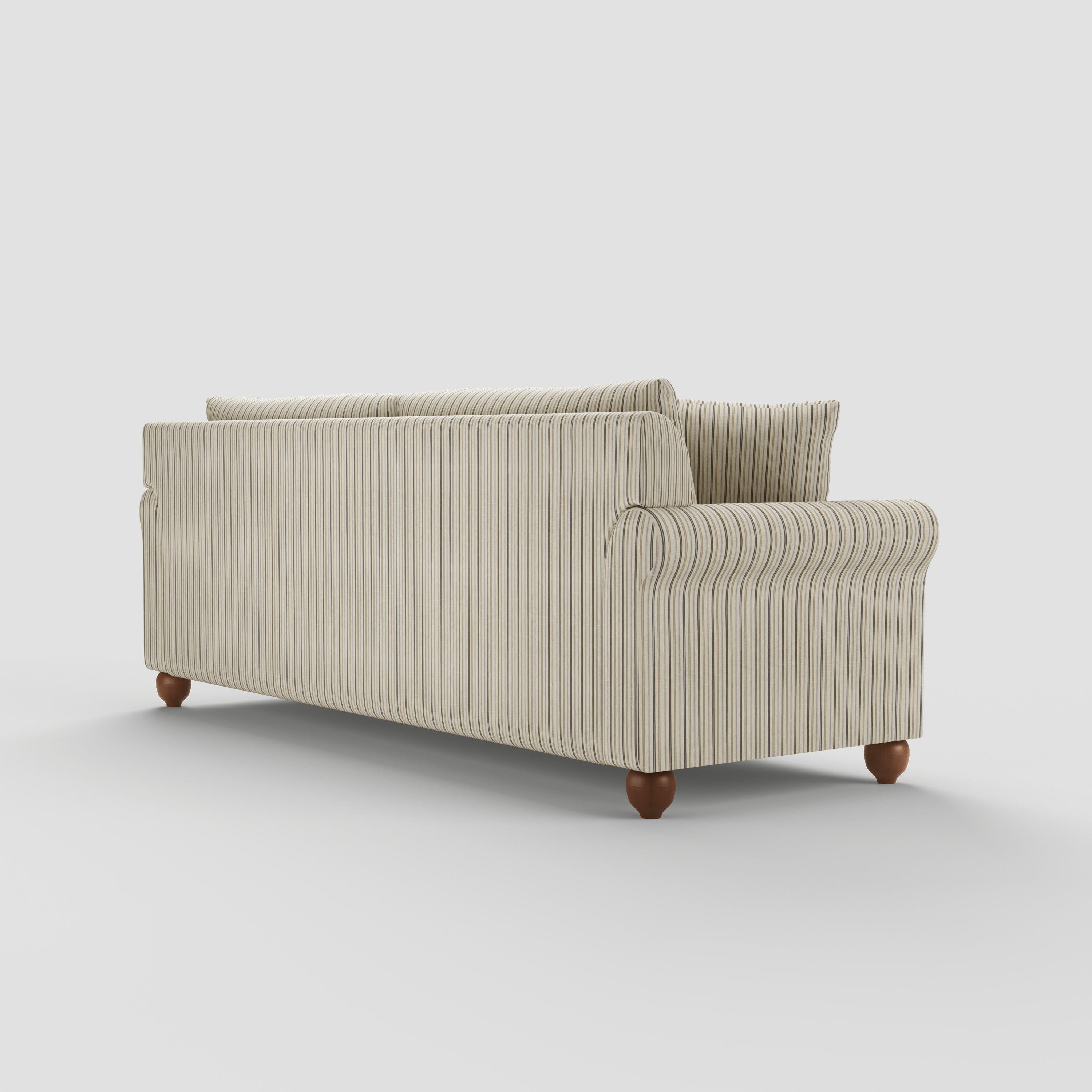 Cottonfy Striped Cotton Linen Blend Rolled Arm Sofa with Soild Wood Bun Feet Living and Home 