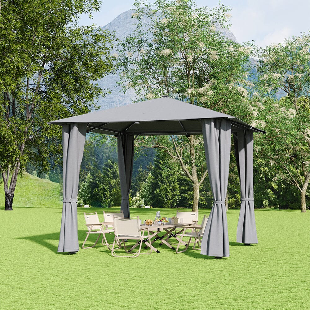 3x3x2.6m / 4x4x2.6m Light Grey / Dark Grey Single Roof Iron Tent with Lights – Square Canopy with Ground Pegs Living and Home 