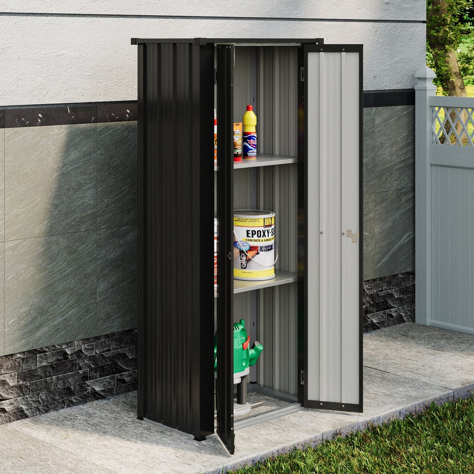 1.5*2.5ft Flat Roof Charcoal Black Tool Cabinet Living and Home 