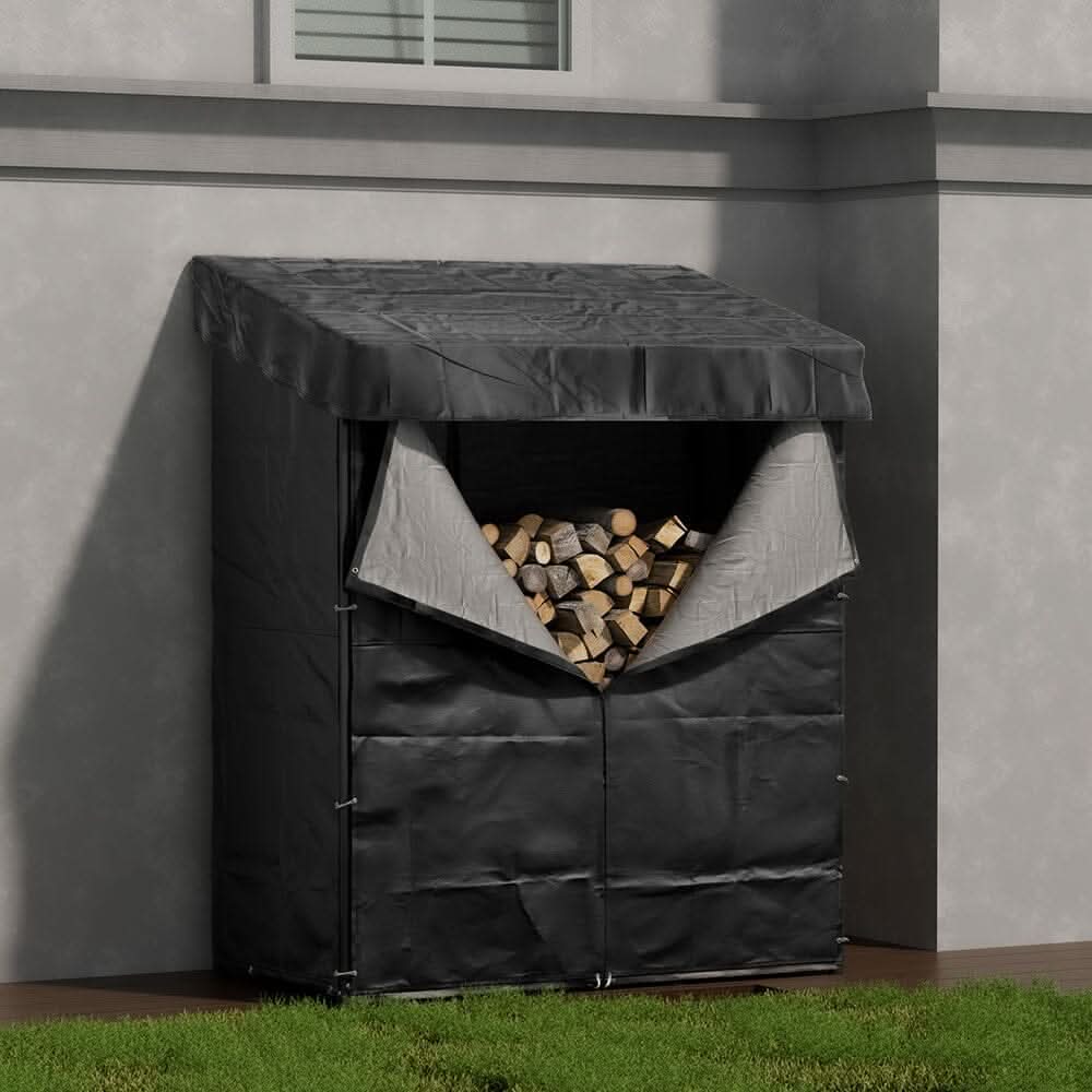 Garden Metal Tube Firewood Rack with PE Cover Roof – Living and Home