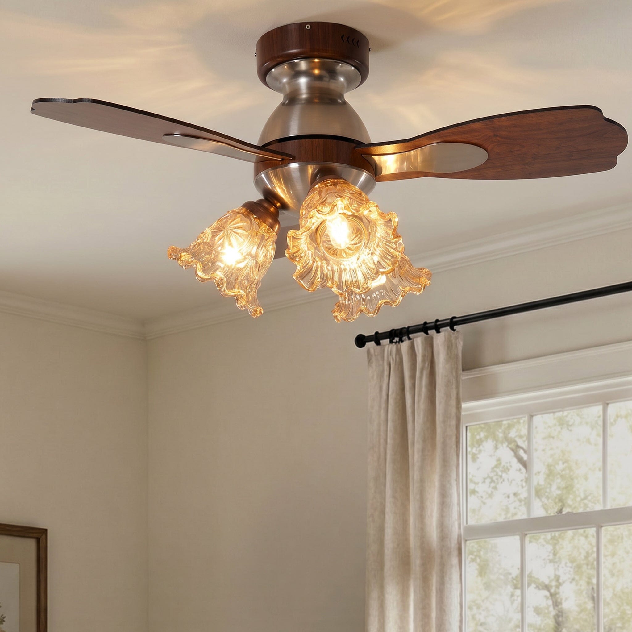 Walnut 36 Inch Reversible LED Ceiling Fan Light with Remote Lightsin UK 