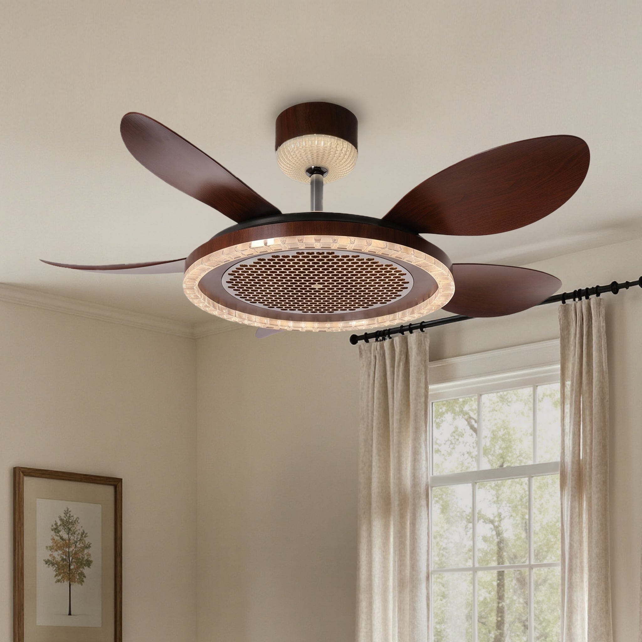Walnut 48 Inch Reversible LED Ceiling Fan Light with Remote Lightsin UK 
