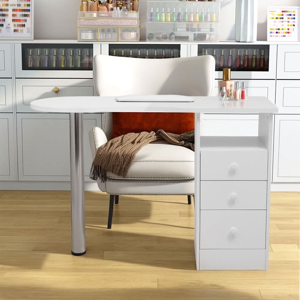 106cm 3 Drawers Manicure Table Metal Leg
