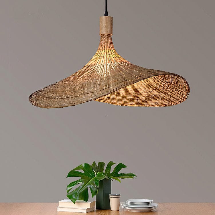 Vintage Straw Hat Rattan Woven Pendant Light for Living Room Lightsin UK D50cm In Stock 