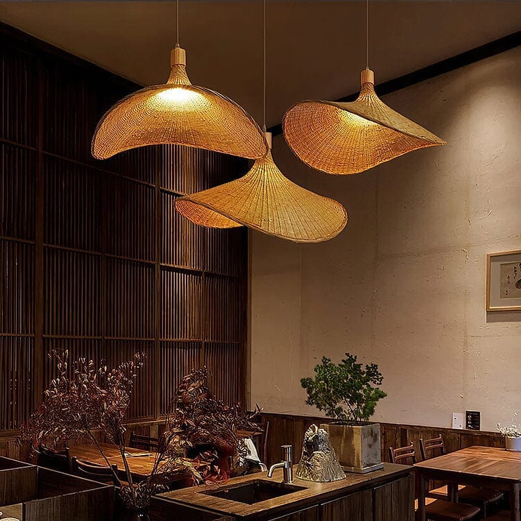 ‍Vintage Straw Hat Rattan Woven Pendant Light for Living Room (100% off) Lightsin UK D60cm(Customized) In Stock 
