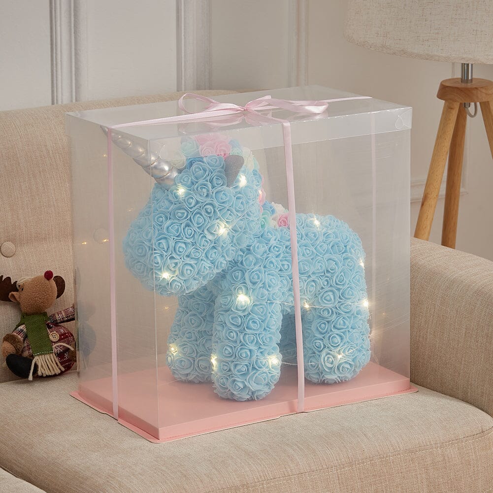 Simulation Foam Forever Rose Blue Unicorn Gift Box with Warm Light Strip Living and Home 