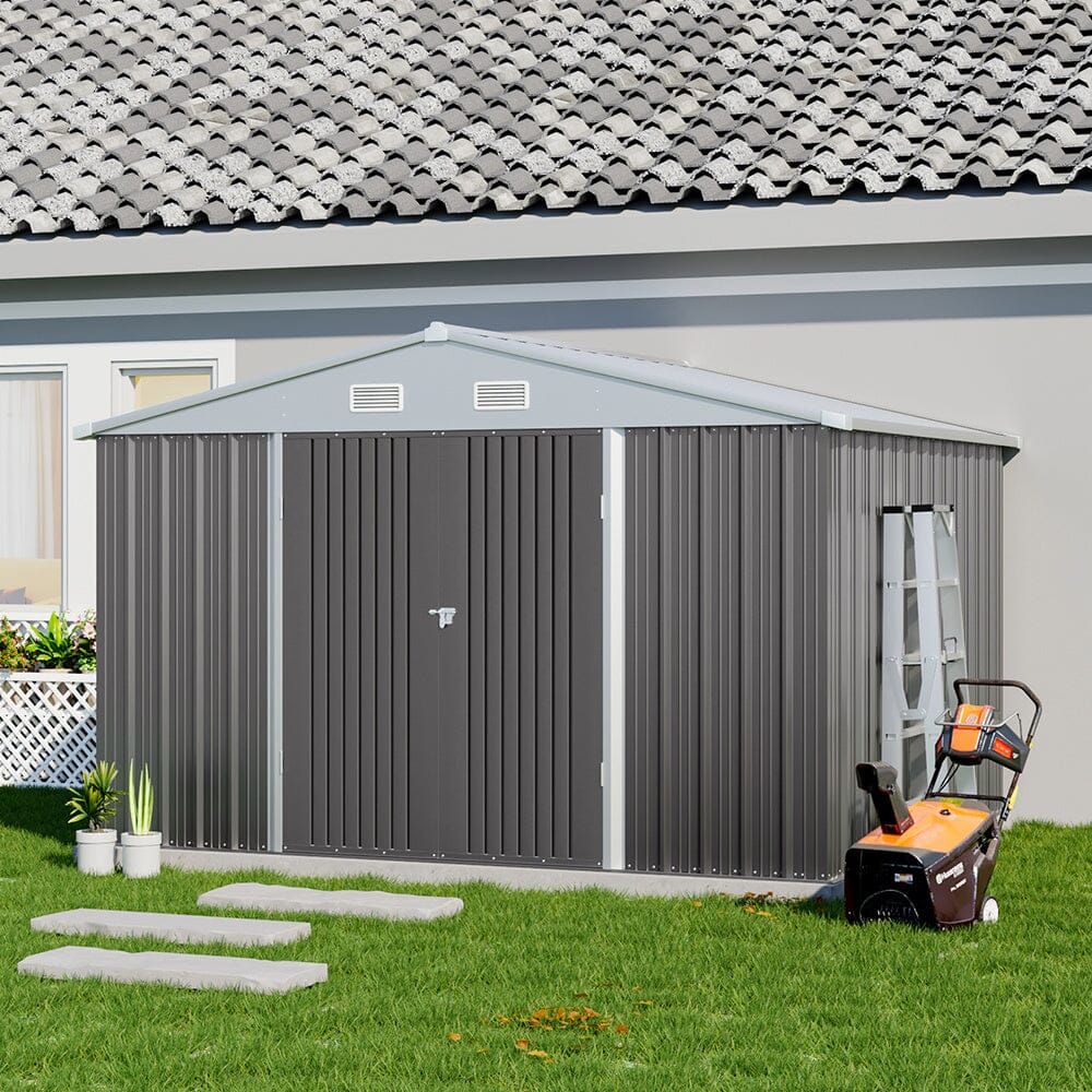 10.5ft W x 6.7ft H Outdoor Garden Metal Storage Shed Motorcycle Storage Sheds with Lockable 2 Doors Garden Sheds Living and Home 
