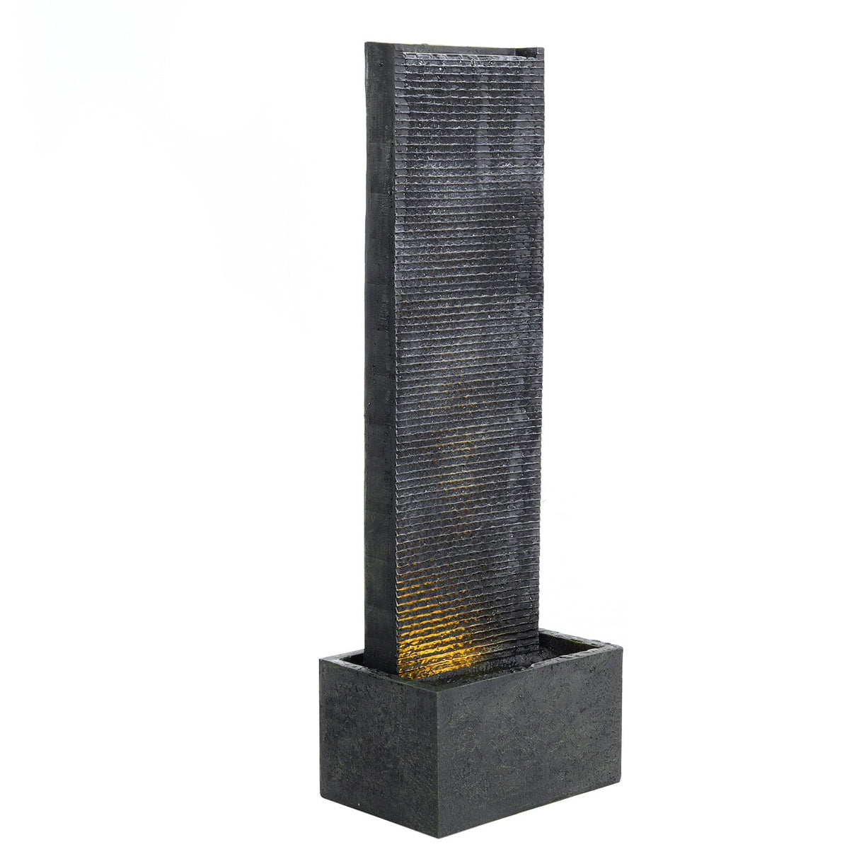 98cm H Black Rectangle Waterfall Stone Look Water Fountain with LED Light Fountains Living and Home 