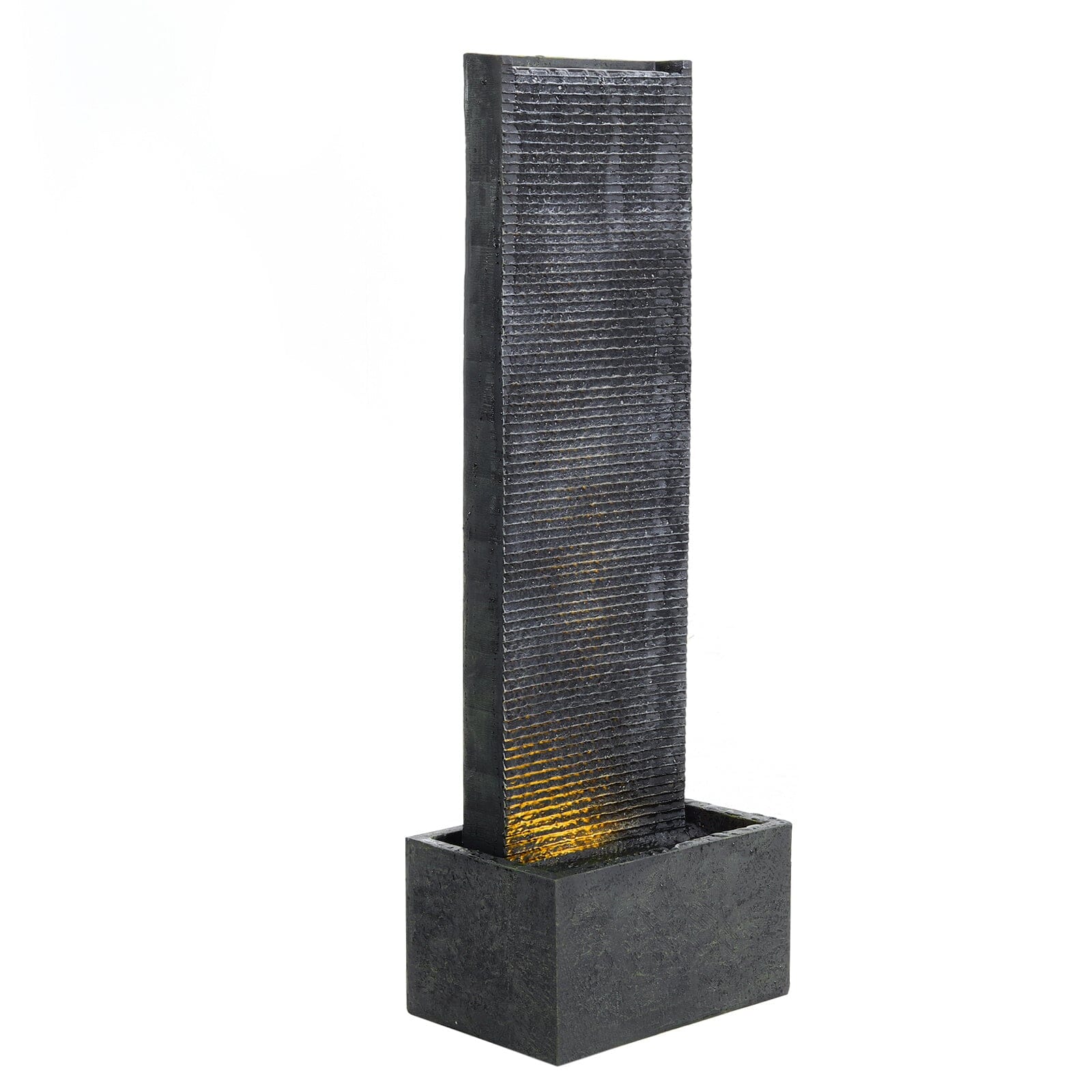 98cm H Black Rectangle Waterfall Stone Look Water Fountain with LED Light Fountains Living and Home 