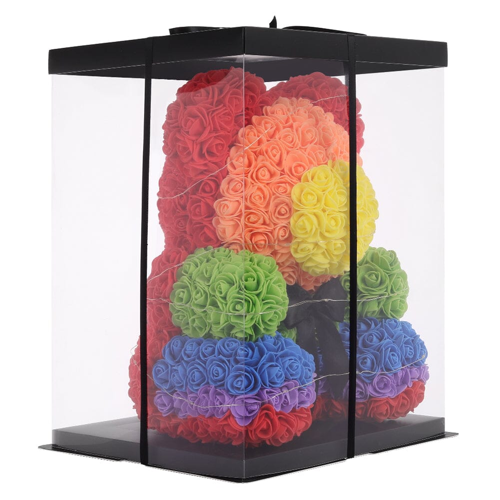 Simulation Foam Forever Rose Colorful Teddy Bear Gift Box with Warm Light Strip Living and Home 