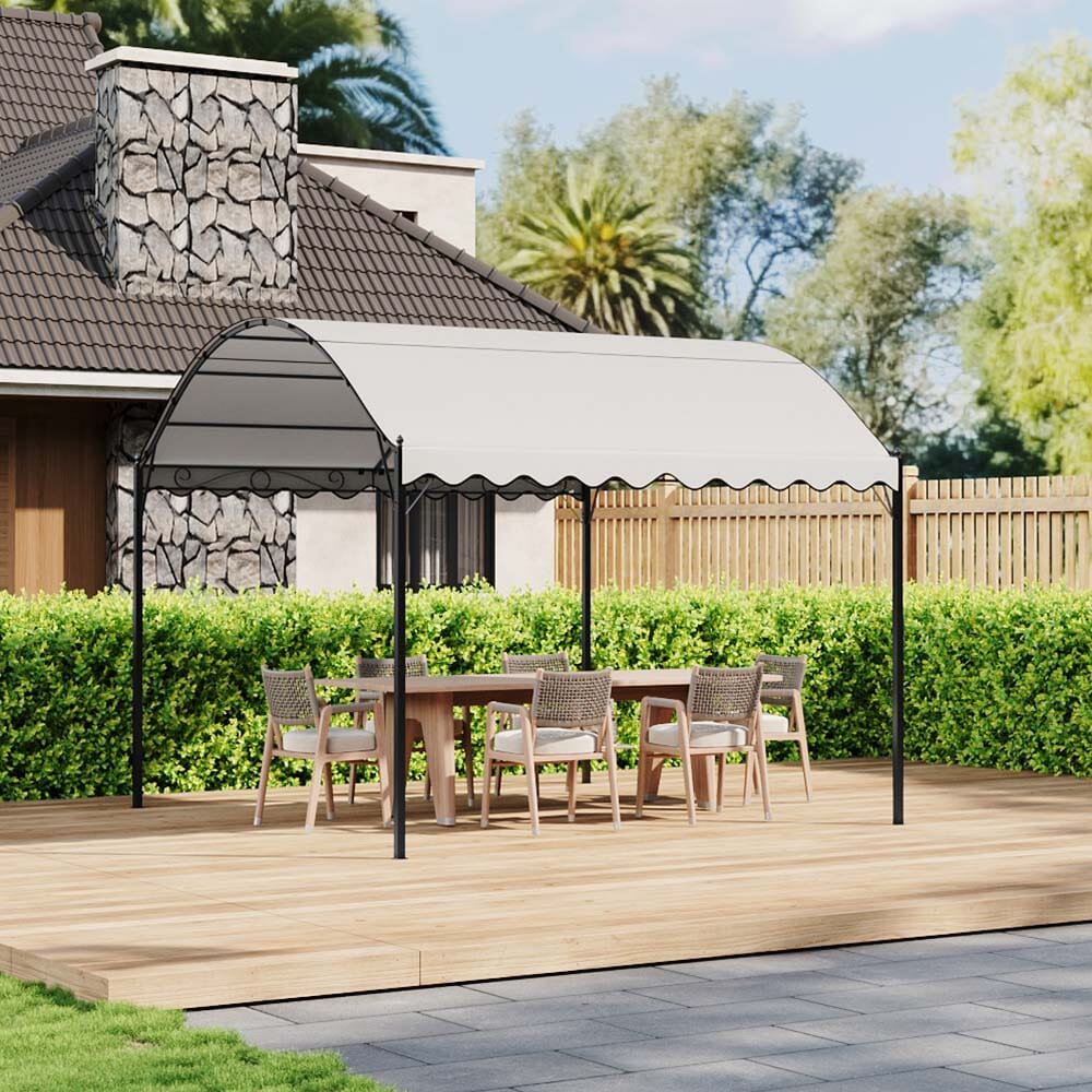 9.84 x 9.84 x 8.53 ft/ 9.84 x 13.12 x 8.53 ft Beige Arch Steel Canopy with Ground Pegs Living and Home 9.84 x 9.84 x 8.53 ft 