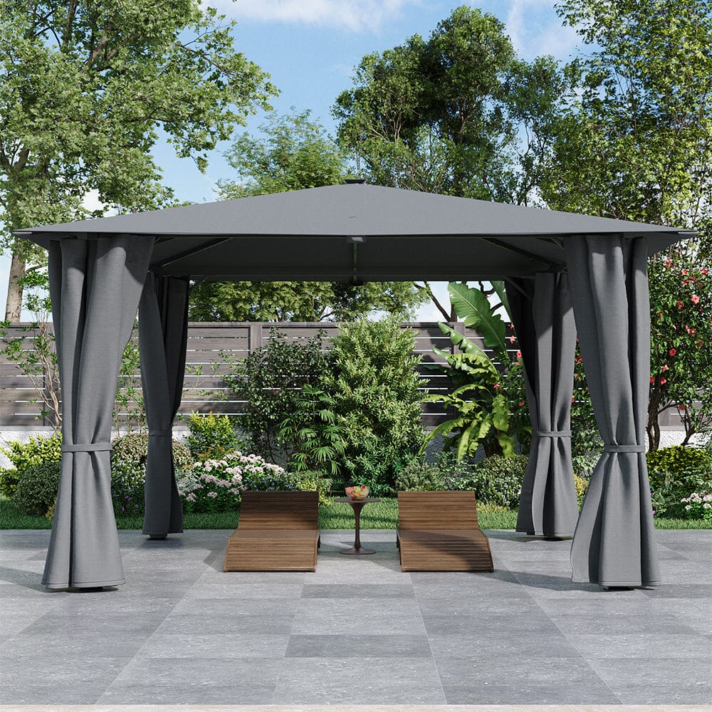 3x3x2.6m / 4x4x2.6m Light Grey / Dark Grey Single Roof Iron Tent with Lights – Square Canopy with Ground Pegs Living and Home 