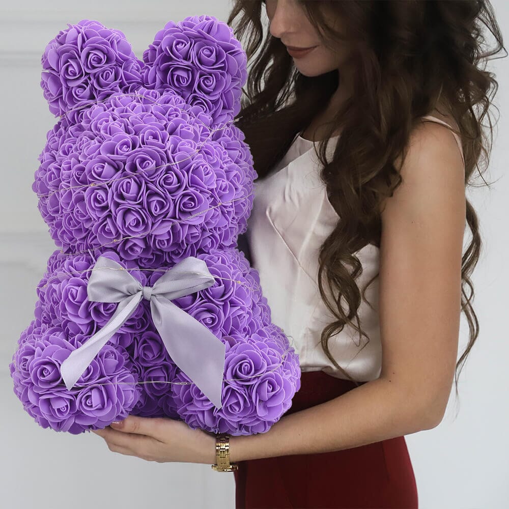 Simulation Foam Forever Rose Bunny Gift Box-Purple With Light String Living and Home 