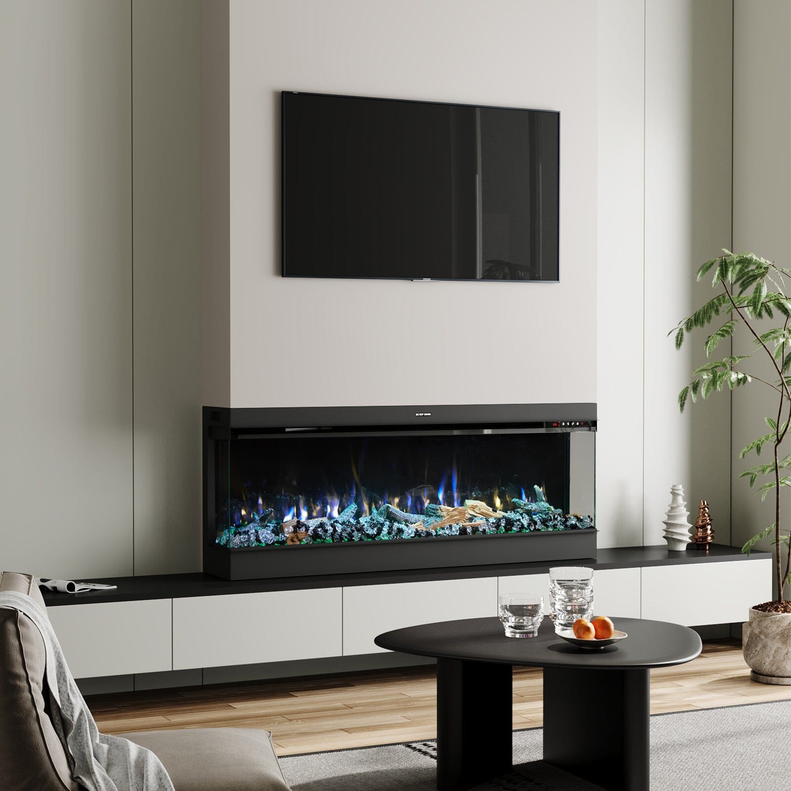 50/60/70/80inch 3-sided Electric Fireplace with Adjustable Color, Temperature and Timing, Controlled by APP Living and Home 