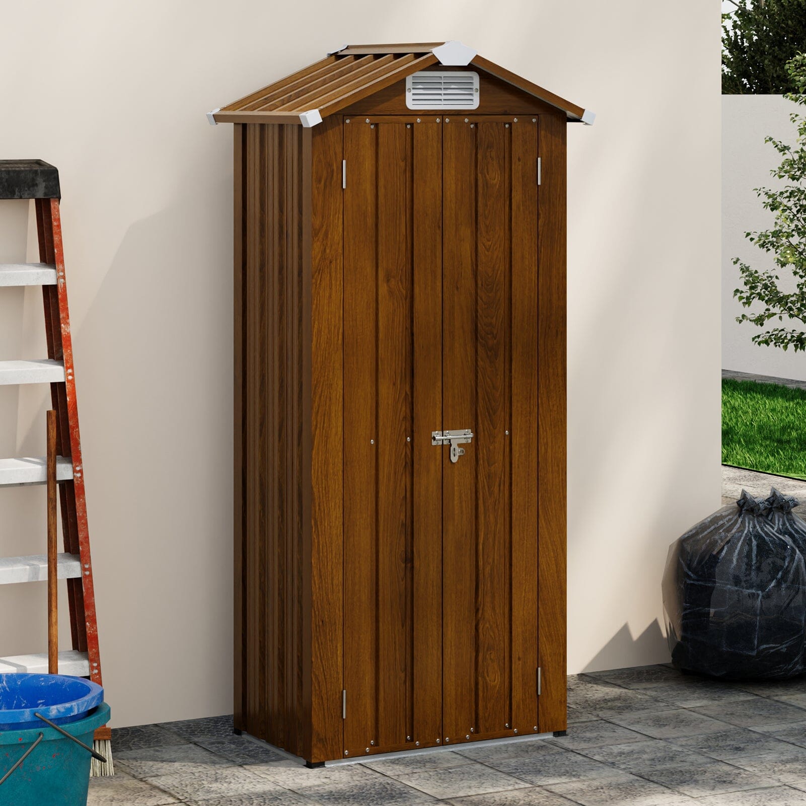 2.7*1.9FT Apex Roof Yellow Wood Grain Tool Cabinet Living and Home 