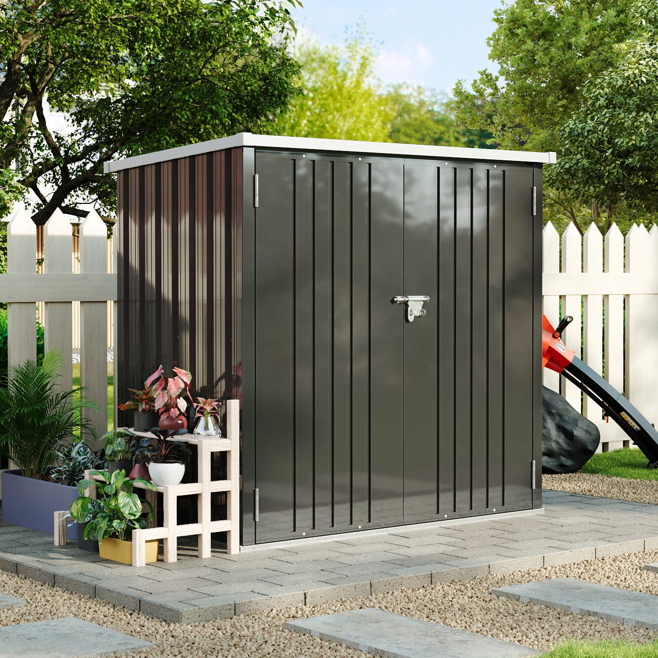5.5x3ft Grey Slanted Roof Garden Shed with Double Doors Living and Home 