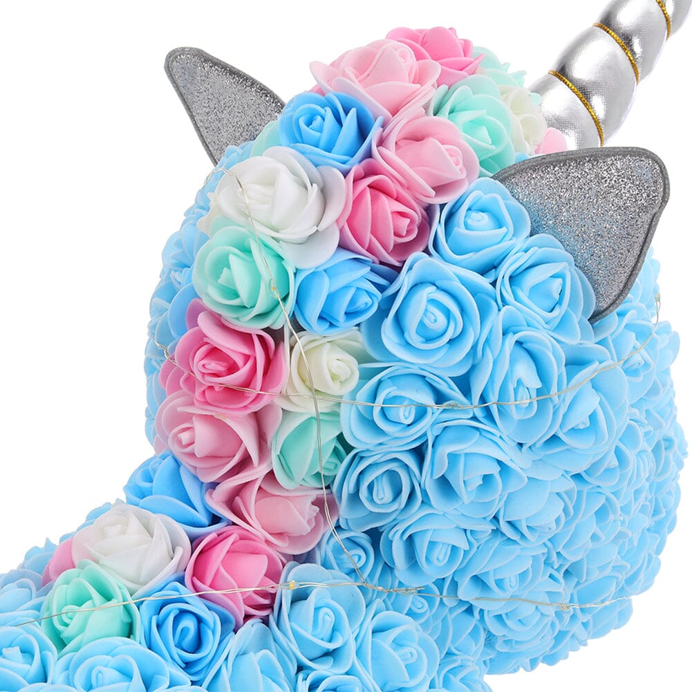 Simulation Foam Forever Rose Blue Unicorn Gift Box with Warm Light Strip Living and Home 
