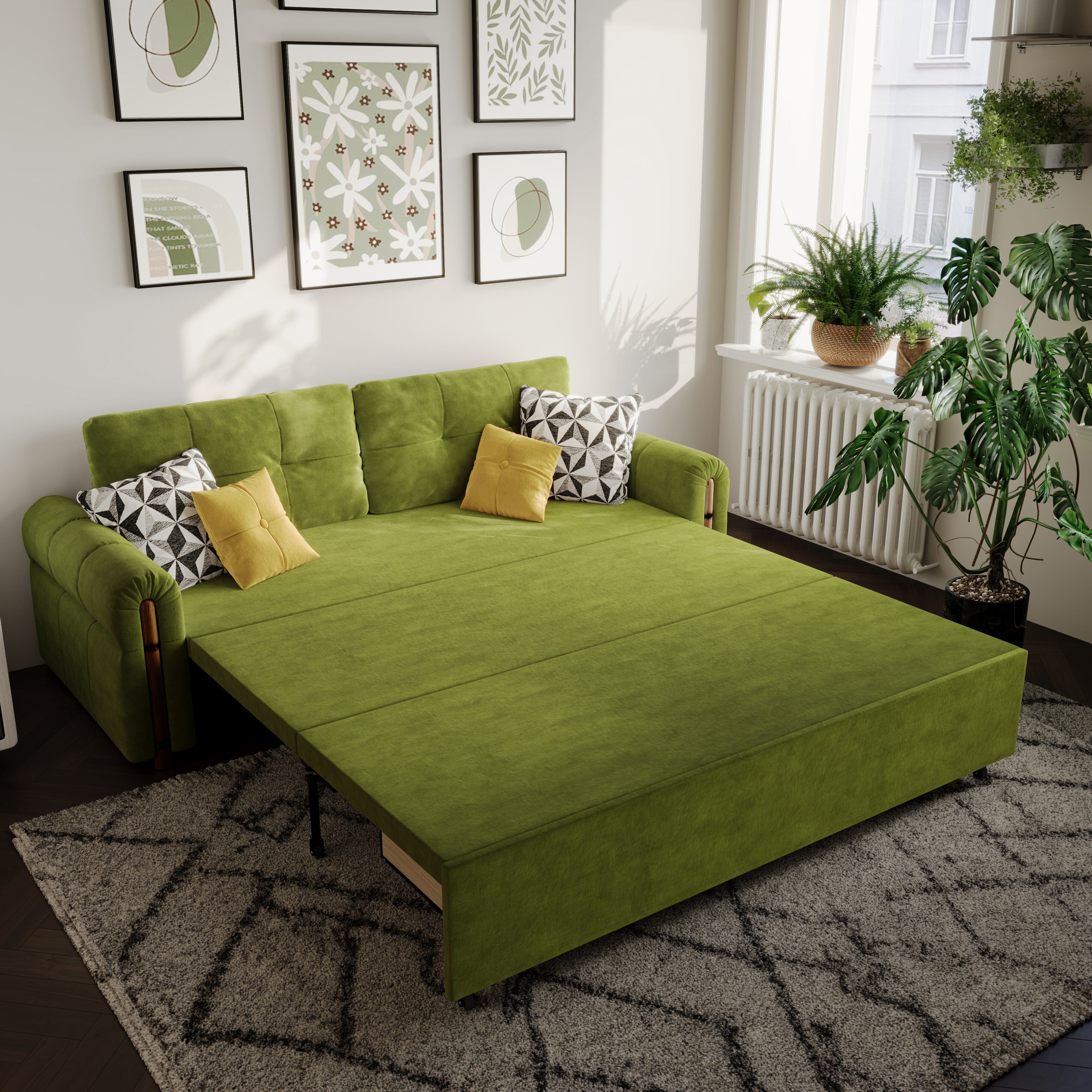 Cottonfy Vintage Pet Friendly Bamboo Design Sofa Bed with Storage Cottonfy UK 