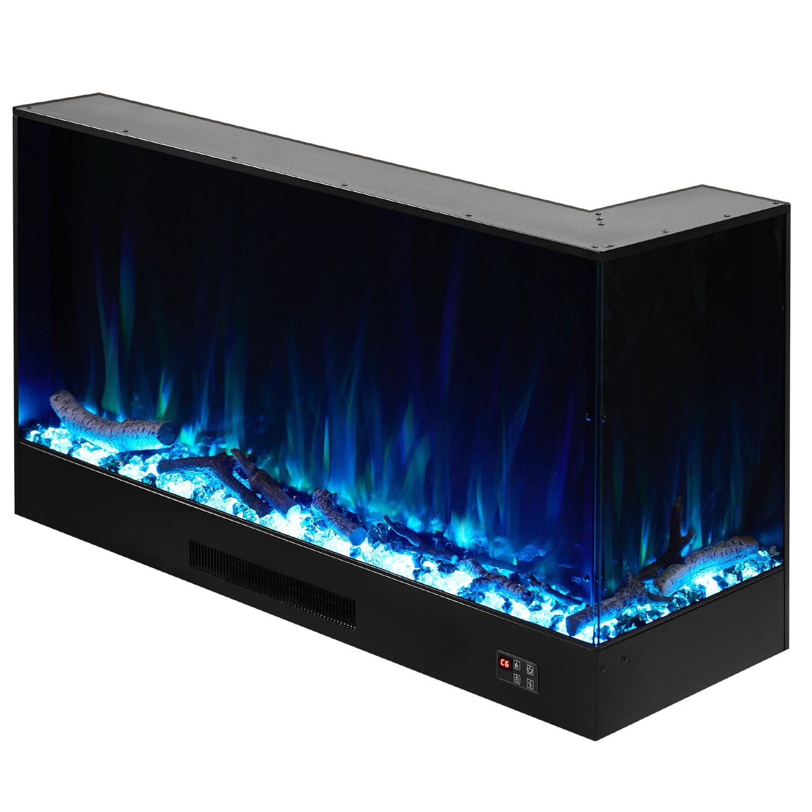 46/60inch L-Shaped Electric Fireplace – WiFi Control, LED Display, Resin Logs & Crystal Stones with Heating Living and Home 