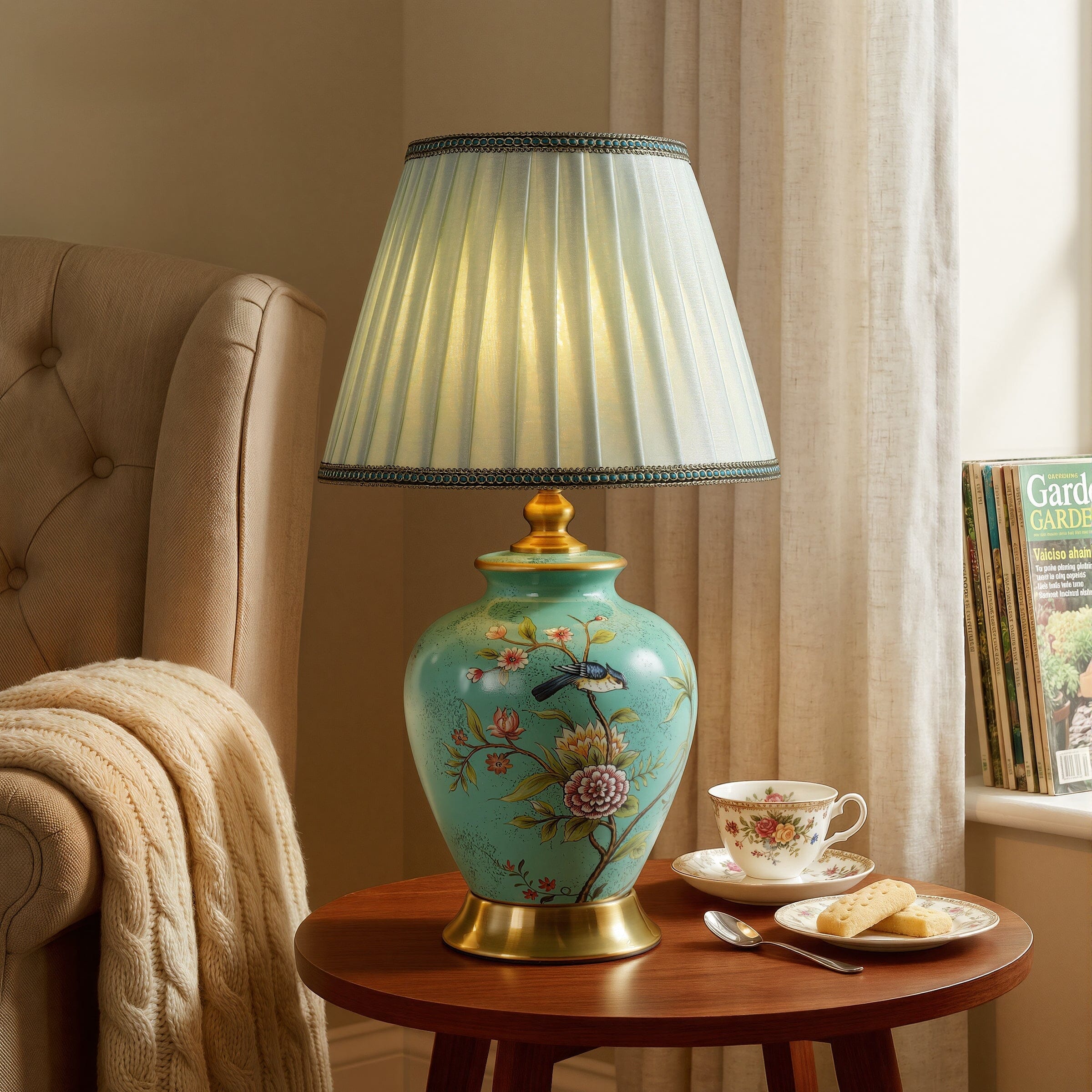Lightsin Chinoiserie Hand-Painted Ceramic Table Lamp Collection Lightsin UK Turquoise Pre-Order 