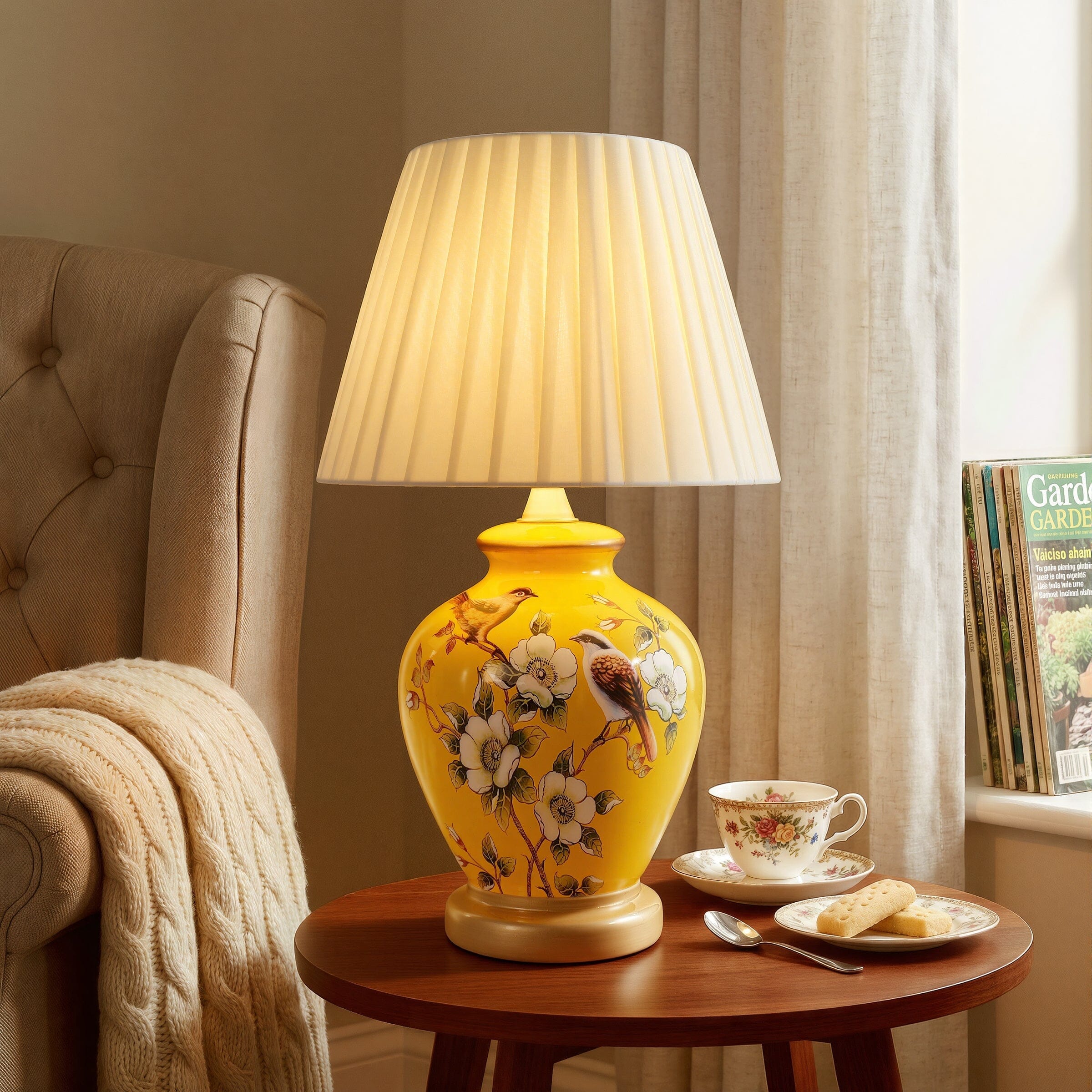 Lightsin Chinoiserie Hand-Painted Ceramic Table Lamp Collection Lightsin UK Yellow-Double Bird Pre-Order 