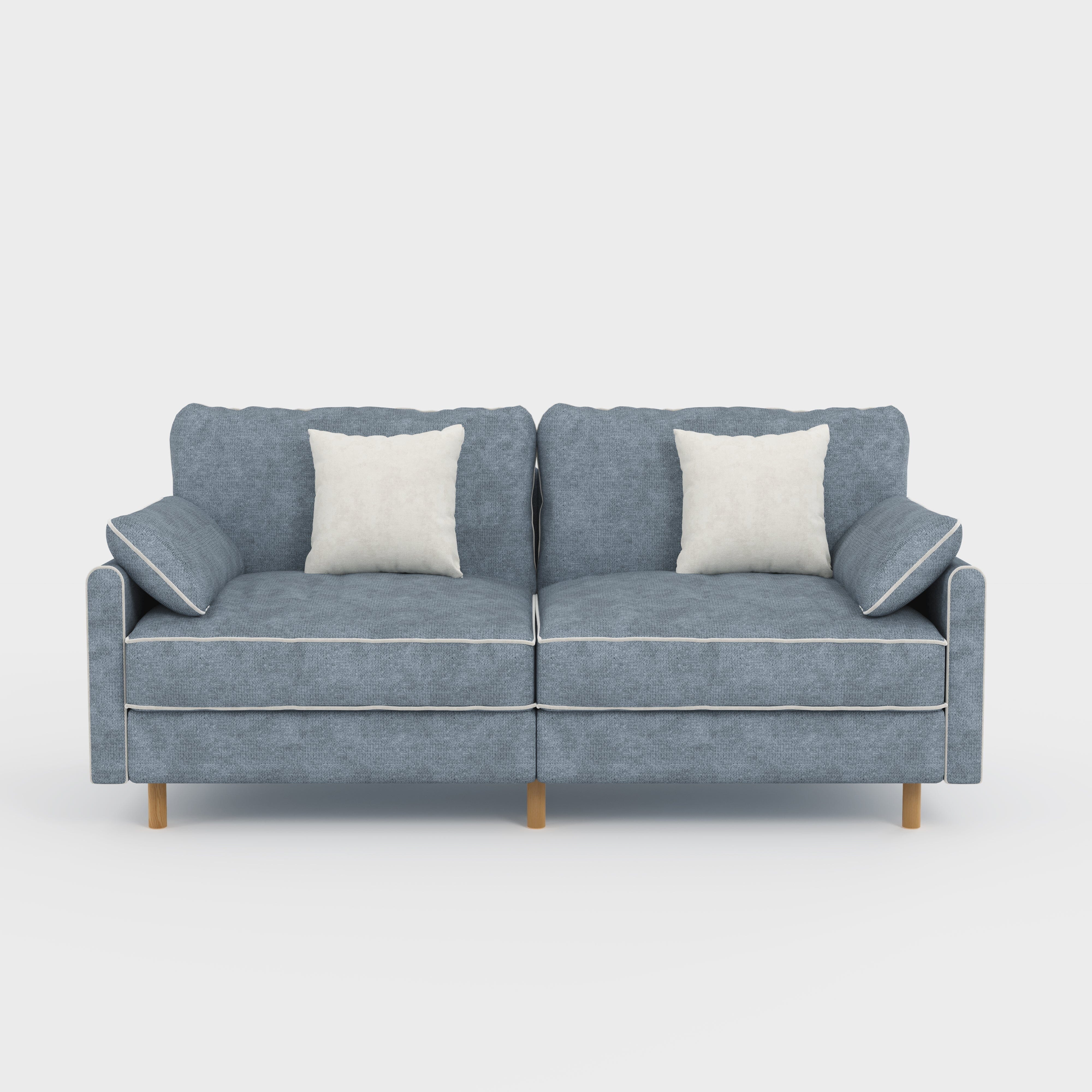 Cotton Linen Detachable Modular Sofa with Fringed Trim Cottonfy UK 2 Seater (without Fringed Trim) Dusky Blue Pre-Order