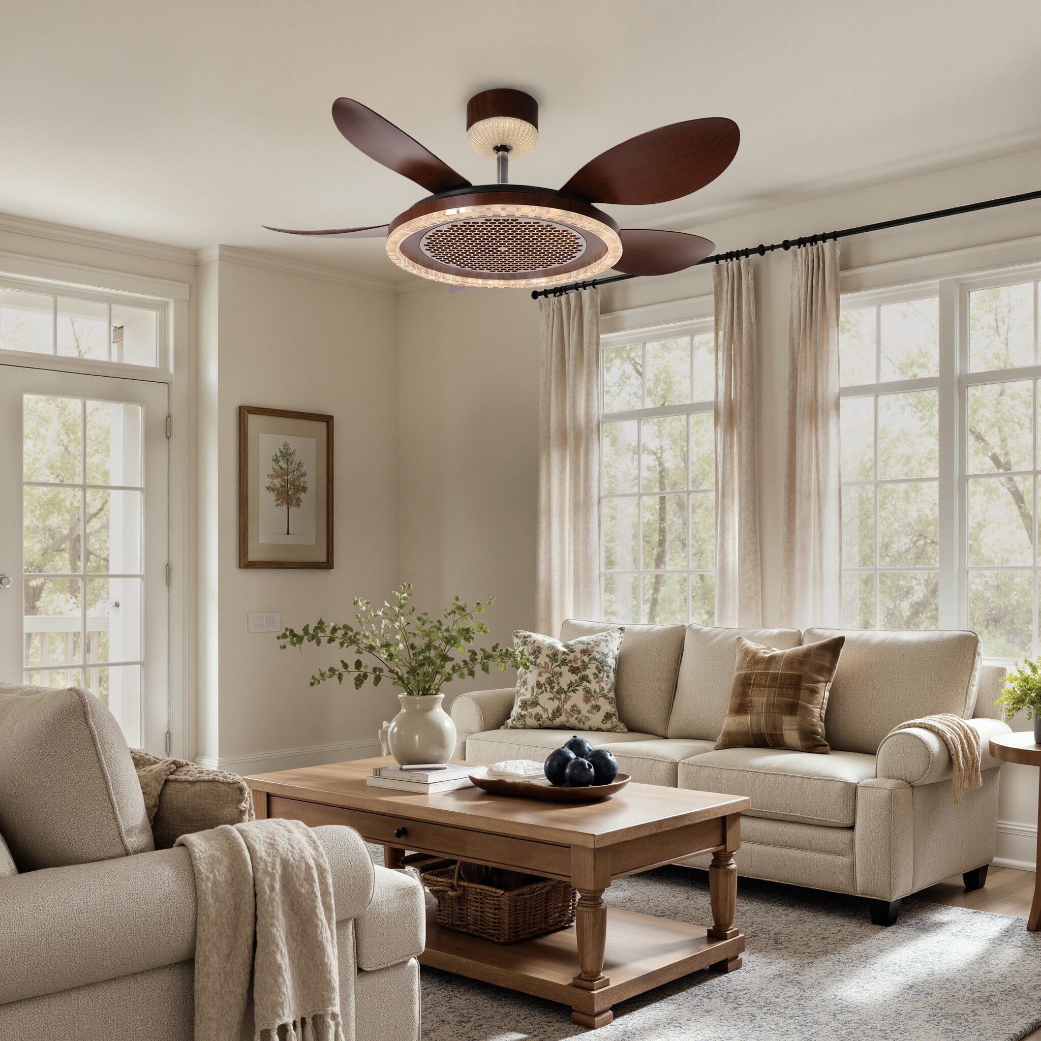 Walnut 48 Inch Reversible LED Ceiling Fan Light with Remote Lightsin UK Pre-Order 