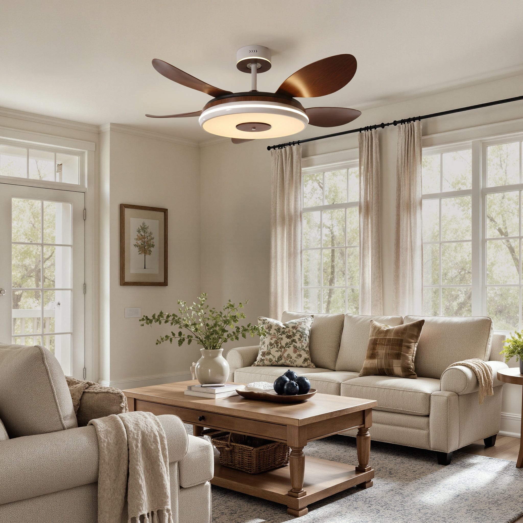 Walnut 48 Inch Reversible LED Ceiling Fan Light with Remote Lightsin UK 