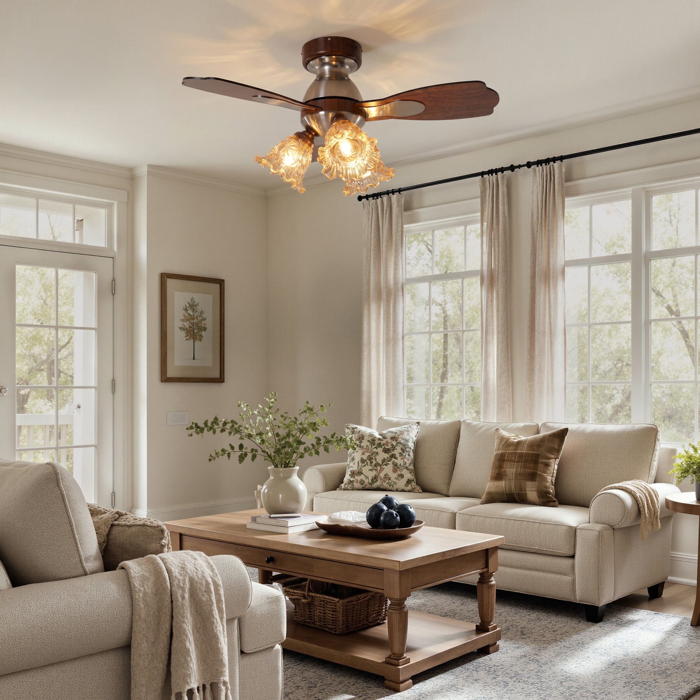 Walnut 36 Inch Reversible LED Ceiling Fan Light with Remote Lightsin UK 