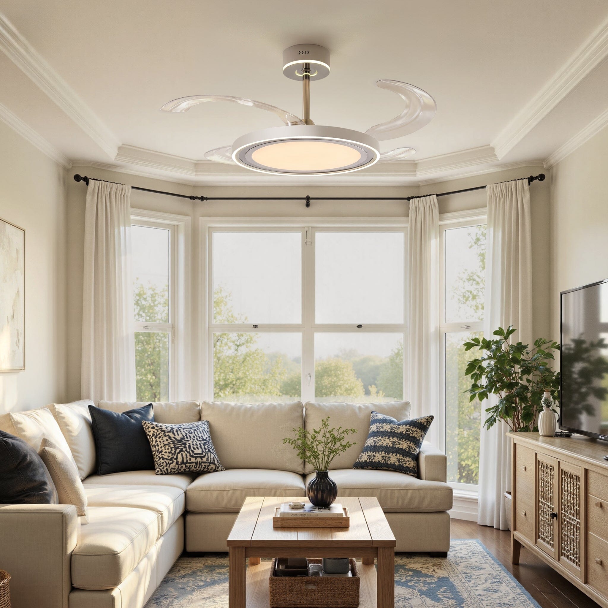 White 48 Inch Reversible LED Ceiling Fan Light with Remote Lightsin UK 