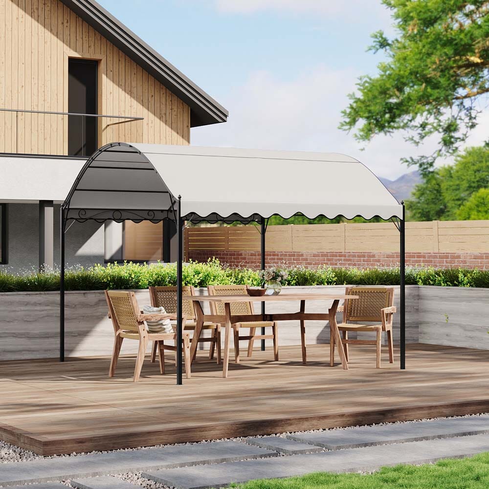 9.84 x 9.84 x 8.53 ft/ 9.84 x 13.12 x 8.53 ft Beige Arch Steel Canopy with Ground Pegs Living and Home 