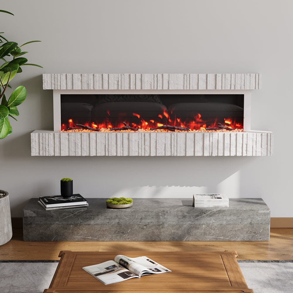 47/59 Inch Wall Mounted Electric Fireplace with Faux Stone Mantel, WiFi, Remote & LED Flames Living and Home 59inch 