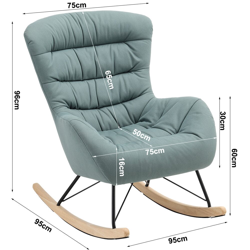 96cm Height Cyan Nordic Wooden Rocking Chair for Living Room Bedroom ...