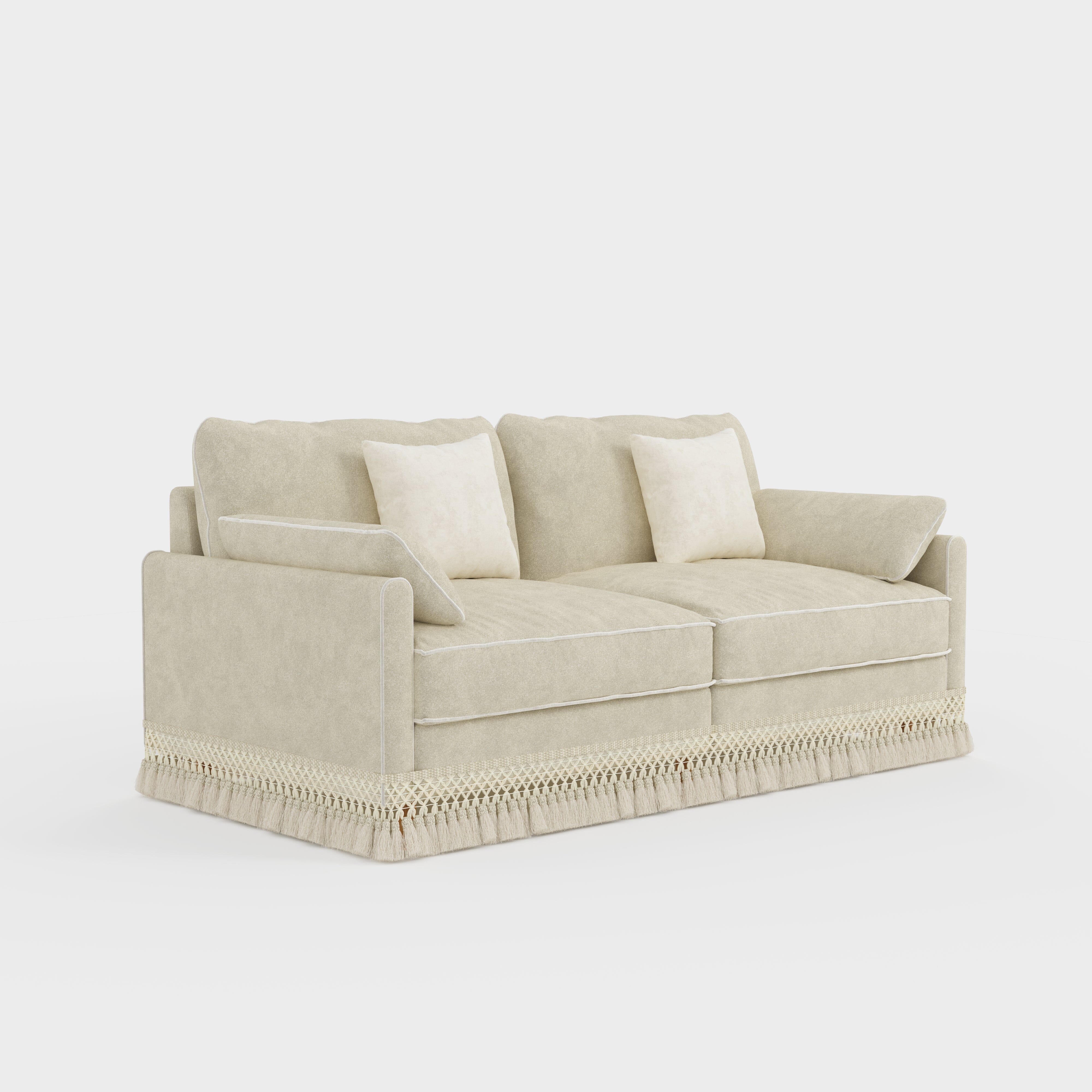 Cotton Linen Detachable Modular Sofa with Fringed Trim Cottonfy UK 2 Seater Oatmeal In Stock