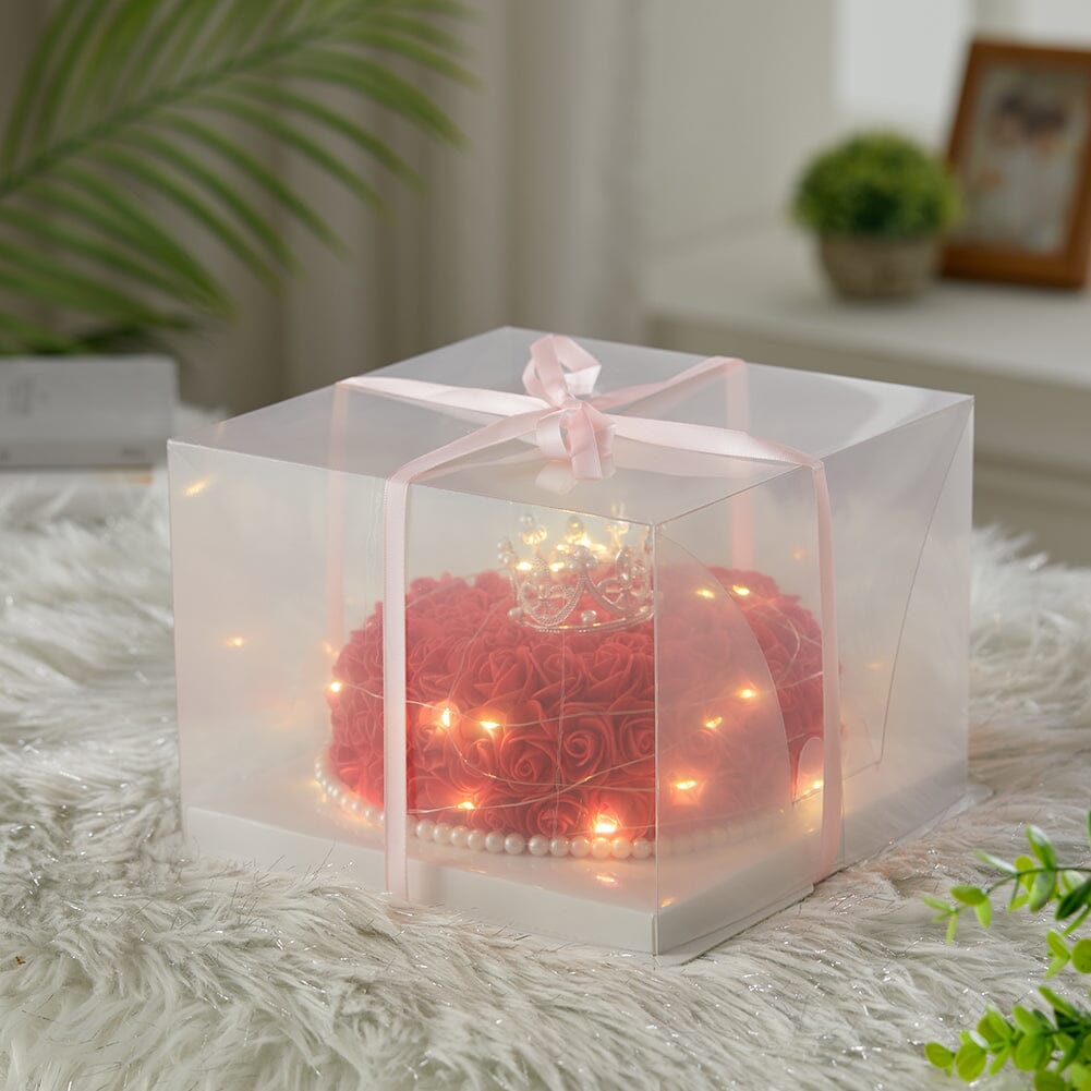 Simulation Foam Forever Rose Red Cake Gift Box with Warm Light Strip Living and Home 