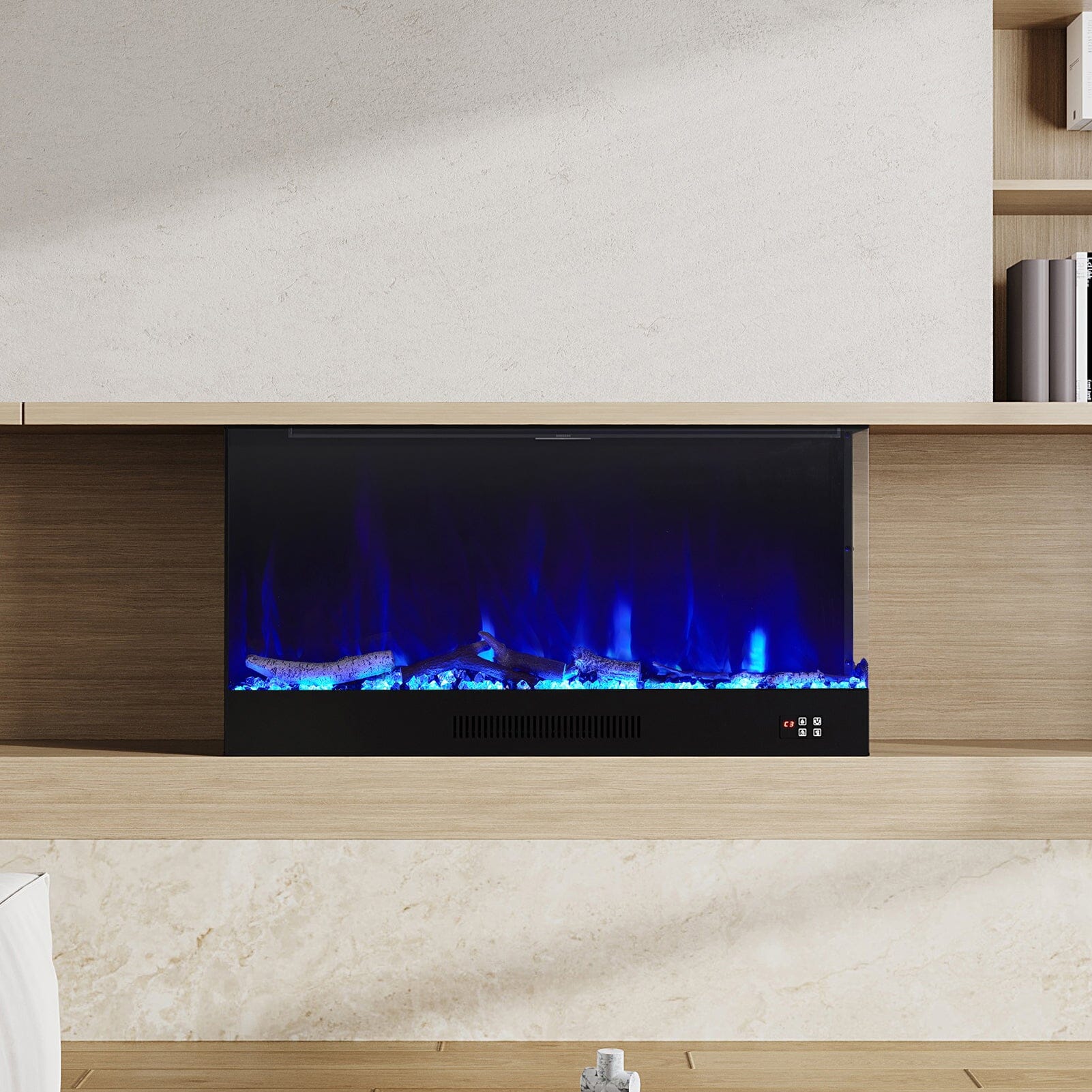 46/60inch L-Shaped Electric Fireplace – WiFi Control, LED Display, Resin Logs & Crystal Stones with Heating Living and Home 