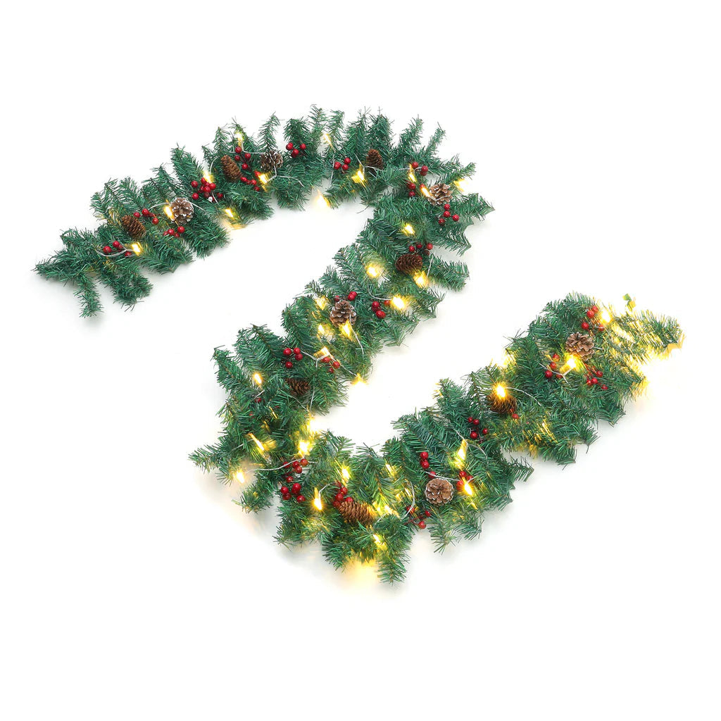Traditional LED Christmas Garland with Pines Berries Living and Home 