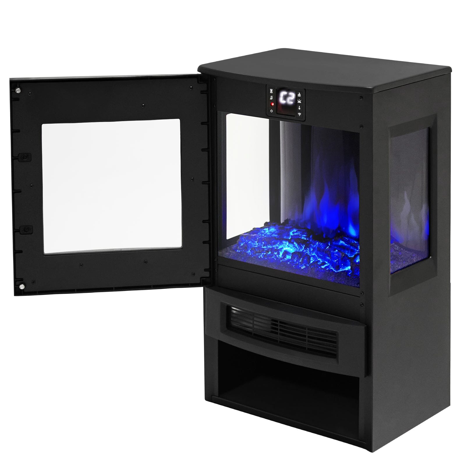 Smallbee 3-Sided Freestanding Electric Fireplace with Remote Control – Black, 900/1800W, Adjustable LED Flame & Temperature Smallbee UK 
