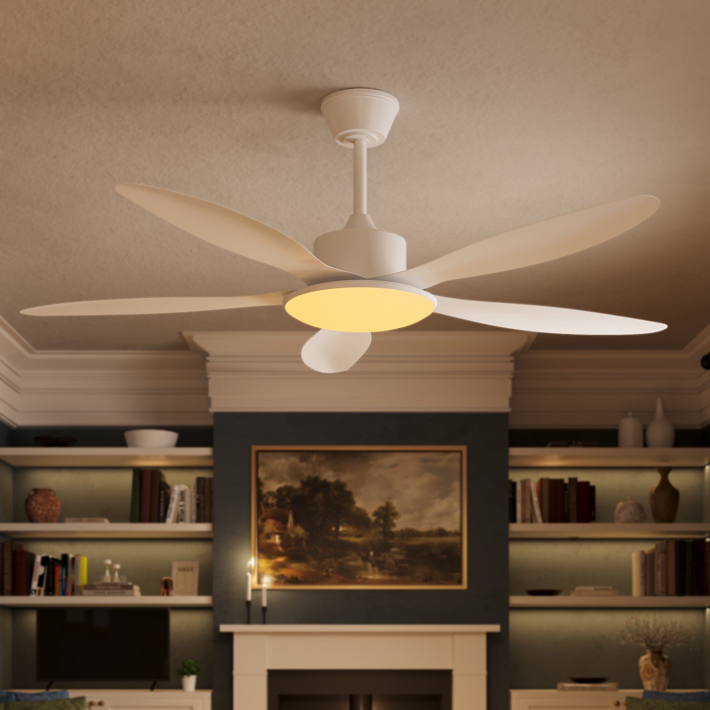 Lightsin 53-inch Modern Ceiling Fan with Light, Silent 5-Blade LED Fan with Remote Lightsin UK 