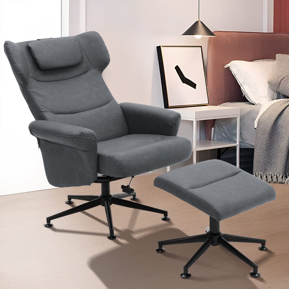 Black/Grey/Brown Faux Leather Swivel?Armchair with Footstool Living and Home 