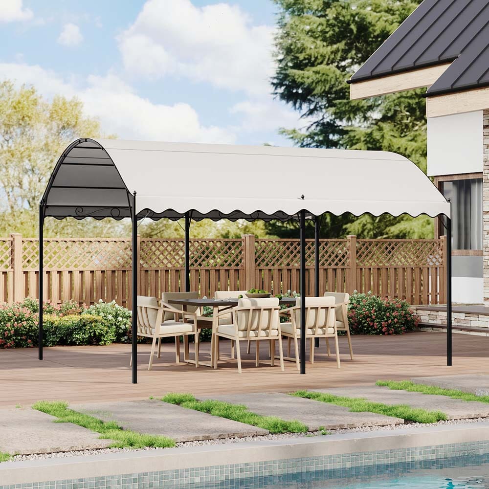 9.84 x 9.84 x 8.53 ft/ 9.84 x 13.12 x 8.53 ft Beige Arch Steel Canopy with Ground Pegs Living and Home 