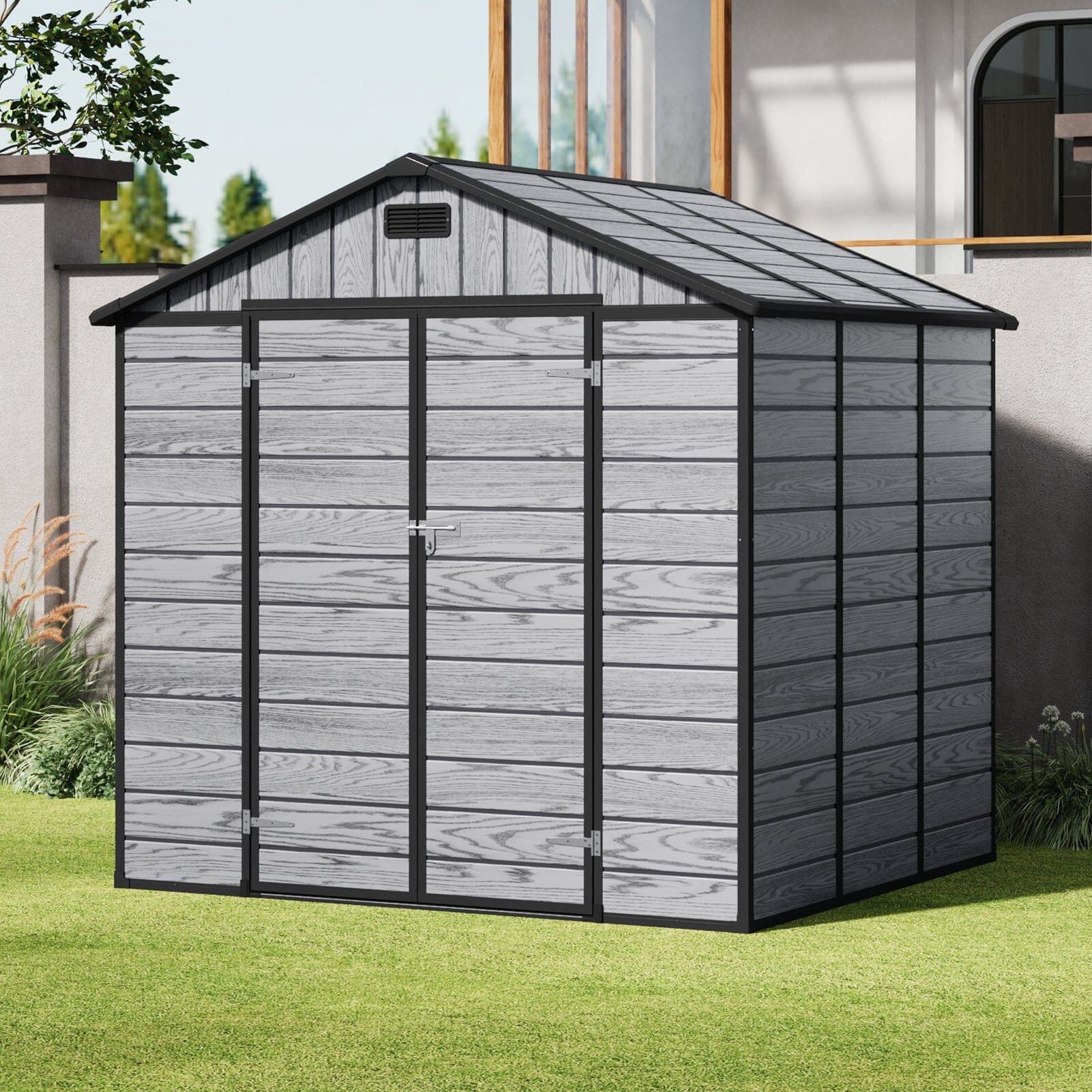 8x6ft / 8x8ft Plastic Outdoor Apex Roof Tool Shed with Dual-door (Ver.2) Living and Home 
