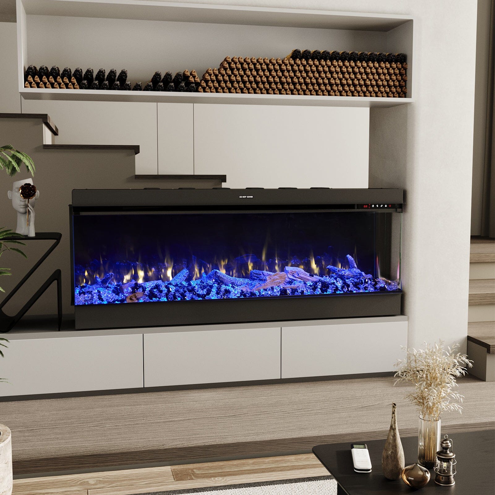 50/60/70/80inch 3-sided Electric Fireplace with Adjustable Color, Temperature and Timing, Controlled by APP Living and Home 