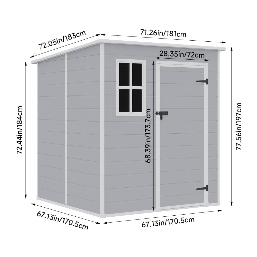 8x4/6x6ft PP Outdoor Apex/Flat Roof Garden Storage Shed with Window and Vent Living and Home 