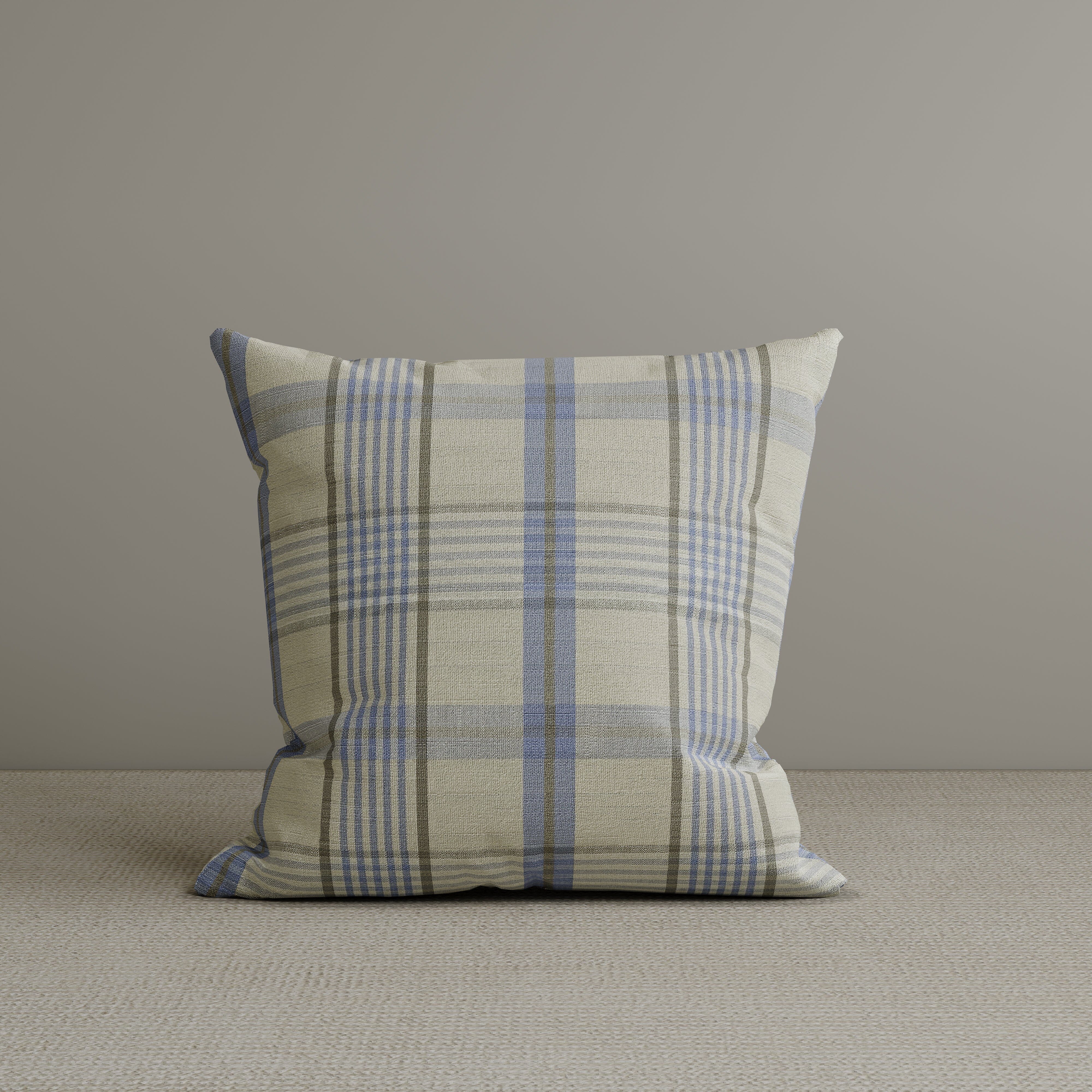 Square Exclusive Design Cushion in Misty Blue Plaid Cotton Linen, 45*45CM Cottonfy UK 1 PC 